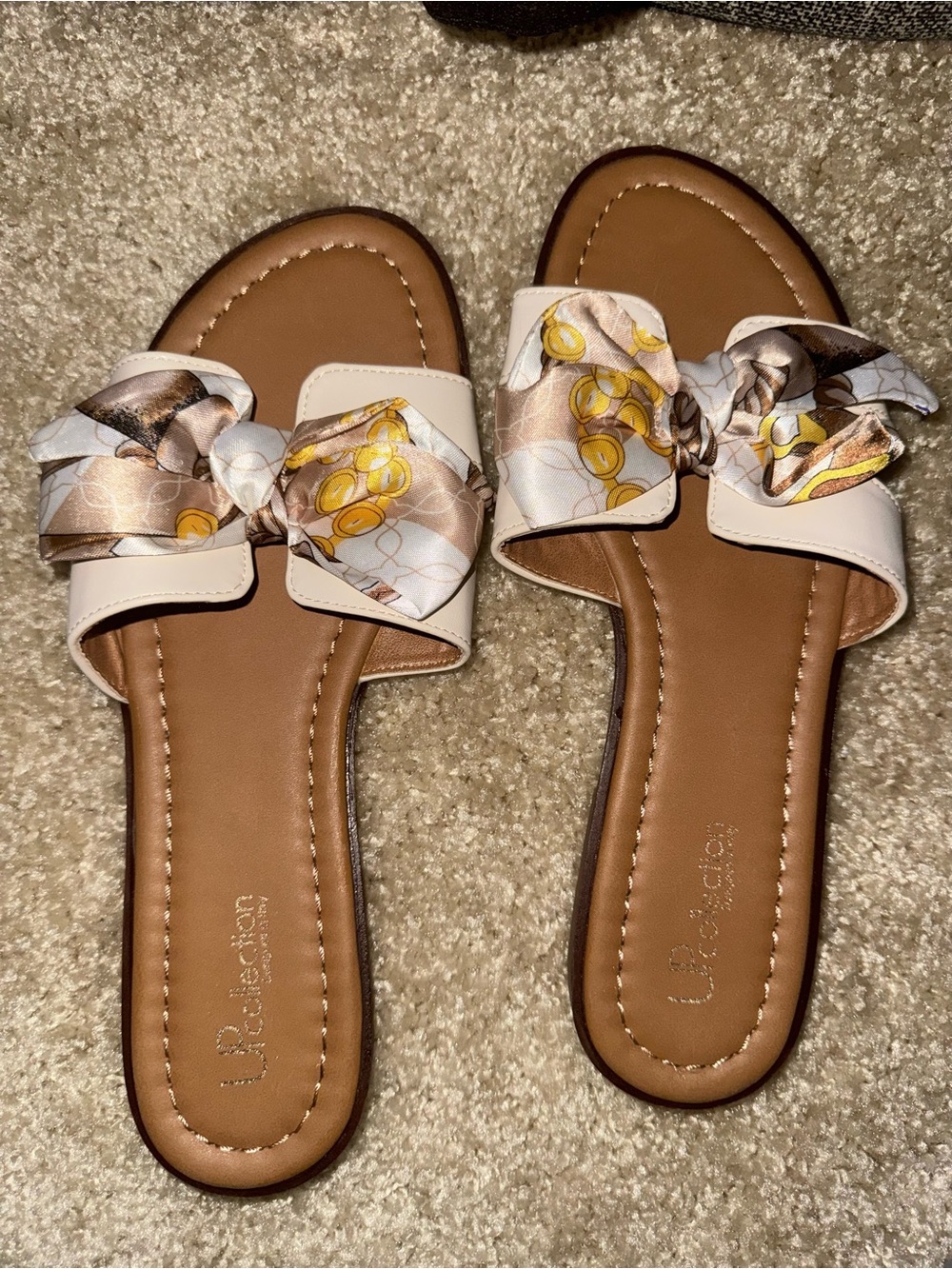 Cream Bow Slide Sandals - White/Cream